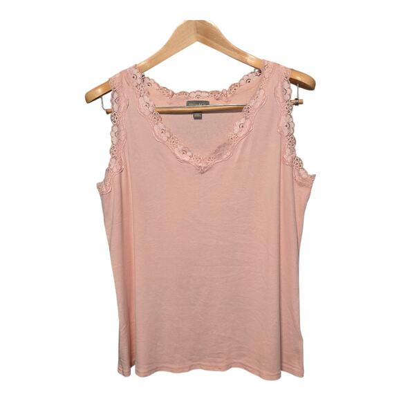 Style & Co Y2K Womens Lace Trim Cami Tank Top Size 1X Pink Coquette Dainty - Picture 1 of 8